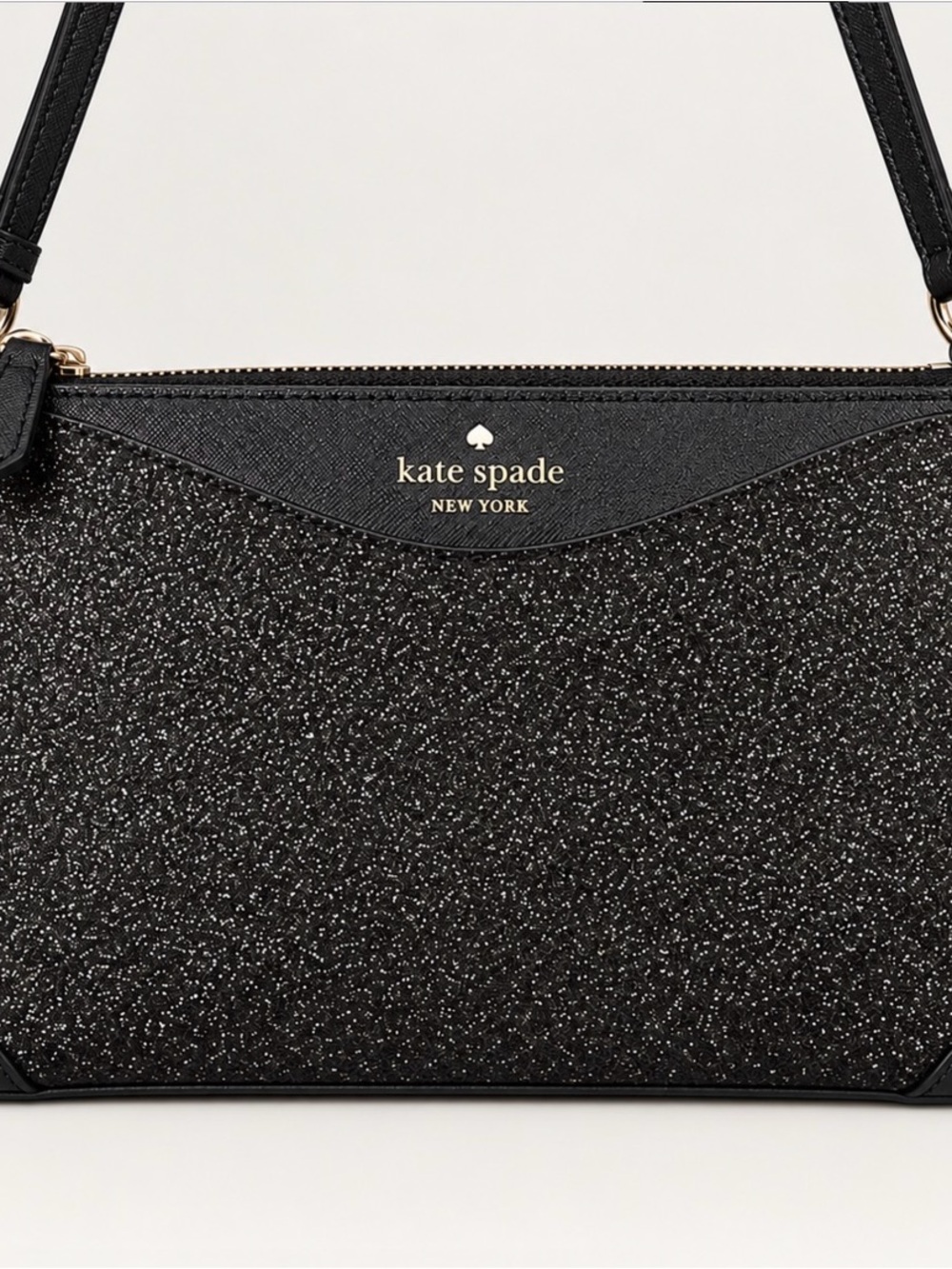 kate spade Black Glitter Shoulder Bag with Gold Logo